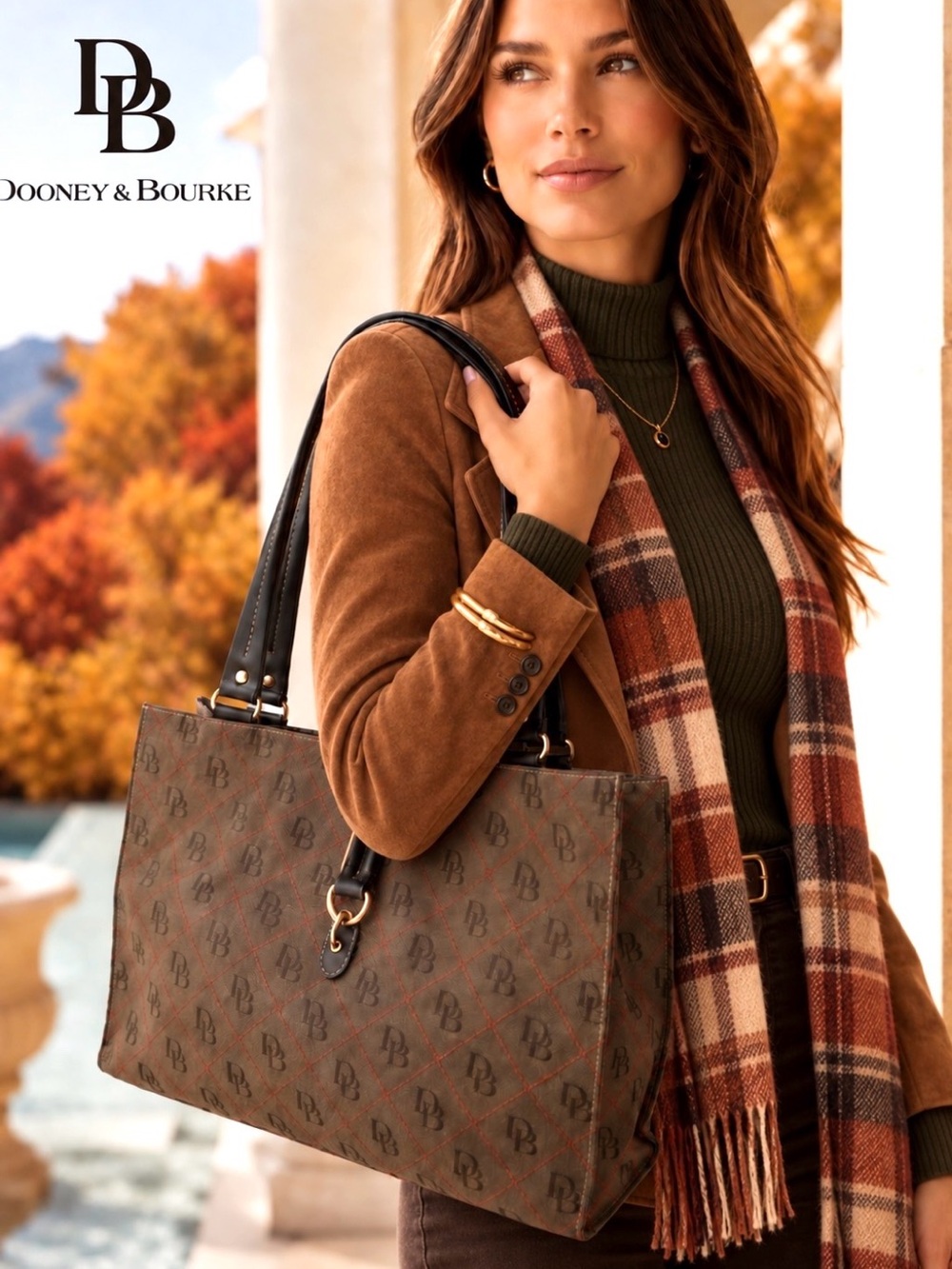 Dooney & Bourke Signature DB Jacquard 
Brown/Taupe Monogram Large Tote